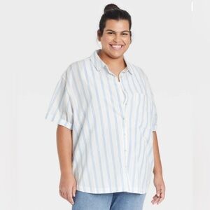 Ava & Viv Light Blue and White Striped Button Down Shirt